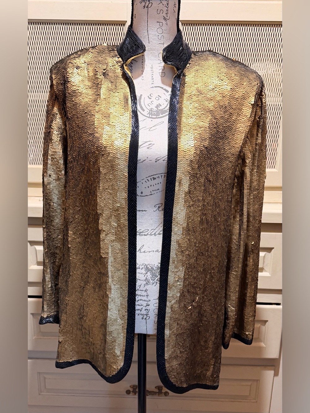 VTG Bergdorf Goodman Nights New York Gold Sequin Silk Blazer Jacket